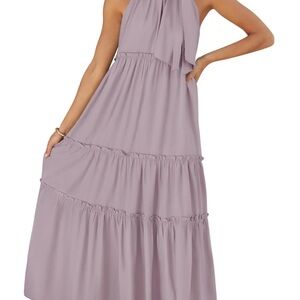 ZESICA Halter Sleeveless Pleated Flowy Maxi Dress Lavender/Mauve Medium